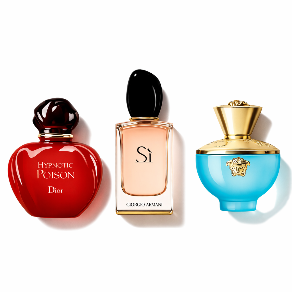 Combo de 3 perfumes Dior HYPNOTIC POISON, Giorgio Armani SÌ e Versace DYLAN TURQUOISE 100ml